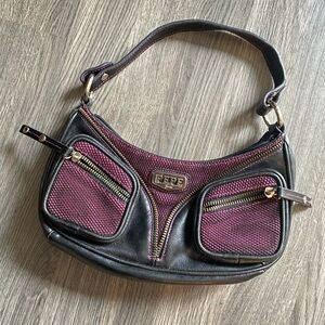 Black and hot pink Textured Shoulder Bag